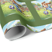 Cartoonhond speelt voetbal cadeaupapier (Rol Hoek)