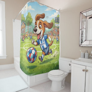 Cartoonhond speelt voetbal douchegordijn