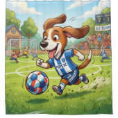 Cartoonhond speelt voetbal douchegordijn (Voorkant)
