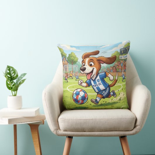 Cartoonhond speelt voetbal kussen (Stoel)