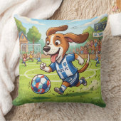 Cartoonhond speelt voetbal kussen (Deken)