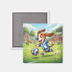 Cartoonhond speelt voetbal magneet
