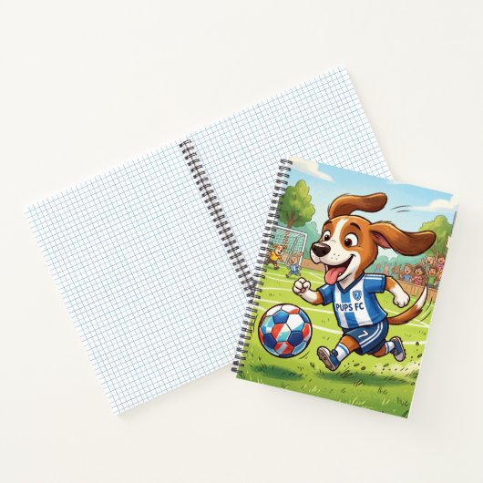 Cartoonhond speelt voetbal notitieboek (Binnen)