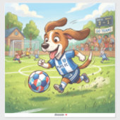 Cartoonhond speelt voetbal sticker (Vel)