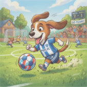 Cartoonhond speelt voetbal sticker (Voorkant)