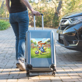 Cartoonhond speelt voetbal sticker (Koffer Insitu)