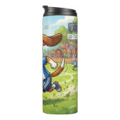 Cartoonhond speelt voetbal thermosbeker (Geroteerd rechts)