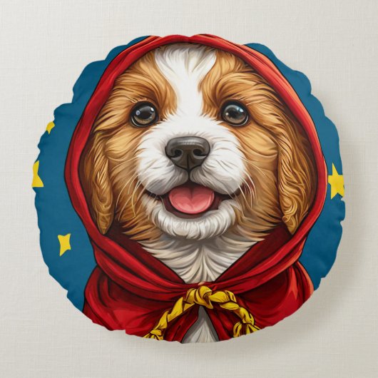 Cartoonhond voor kinderkamer decoratie cadeau voor rond kussen (Voorkant)