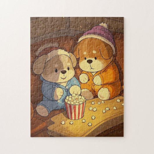 Cartoonhonden puppies met popcorn legpuzzel (Verticaal)