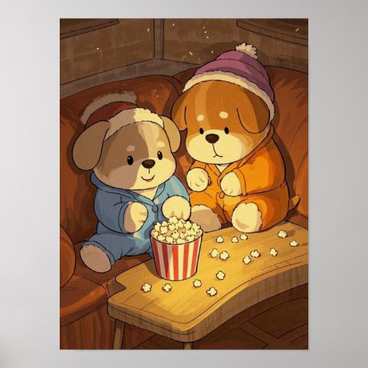 Cartoonhonden puppies met popcorn poster (Voorkant)
