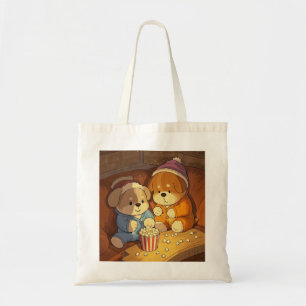Cartoonhonden puppies met popcorn tote bag