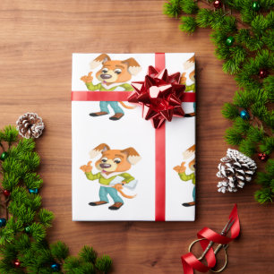 Cartoonhondstudent die zich klaarmaakt voor school cadeaupapier