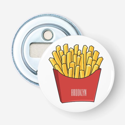 Cartoonillustratie van Franse frieten Button Flesopener (Voorkant)