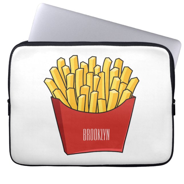 Cartoonillustratie van friet laptop sleeve (Voorkant)