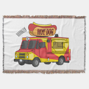 Cartoonillustratie van hotdogvoedselwagen deken