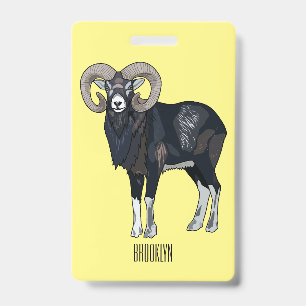 Cartoonillustratie van moeflon-schaap badge