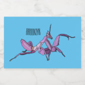 Cartoonillustratie van orchidee bidsprinkhaan voedselcontainer etiket (Enkel label)