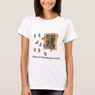Cartoonillustratie: waar is de tweede sok? t-shirt