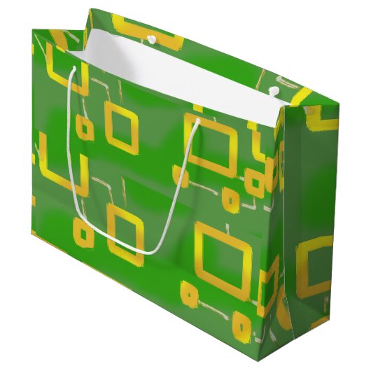 Cartoonish Groene Geometrische Gift Bag Groot Cadeauzakje (Voorkant Gekanteld)