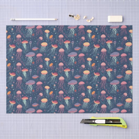 Cartoonish Jellyfish Zee Life Repeteren Patroon Tissuepapier (Craft)