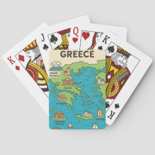 Cartoonkaart van Griekenland – Geïllustreerde Land Pokerkaarten