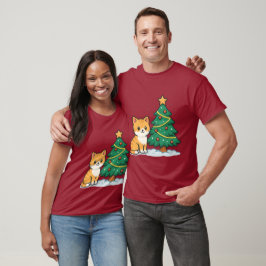 Cartoonkat bij Kerstboom Besneeuwde Sticker T-shirt