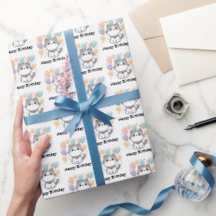 Cartoonkat en kleurige gelukkige verjaardag cadeaupapier