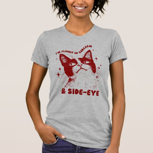 Cartoonkat "Ik ben vloeiend in sarcasme en een zij T-shirt (Voorkant)