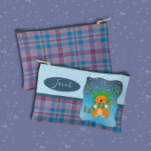 Cartoonkat in de sneeuw blauwe potloodetui etui