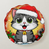Cartoonkat met kerstmuts en kerstdecoratie rond kussen (Achterkant)