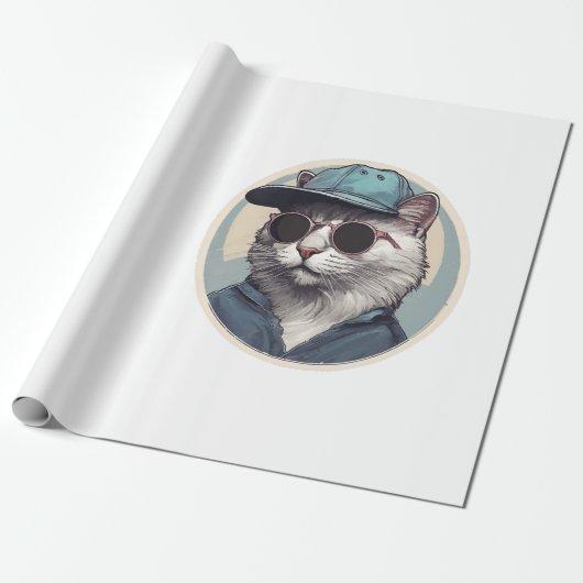 Cartoonkat met zonnebril cadeaupapier (Uitgerold)