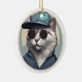 Cartoonkat met zonnebril keramisch ornament (Rechts)