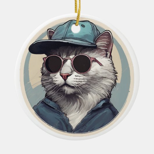 Cartoonkat met zonnebril keramisch ornament (Voorkant)