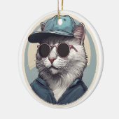 Cartoonkat met zonnebril keramisch ornament (Links)