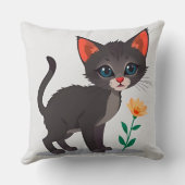 Cartoonkat Staand bij een Gele Bloem Kussen (Achterkant)