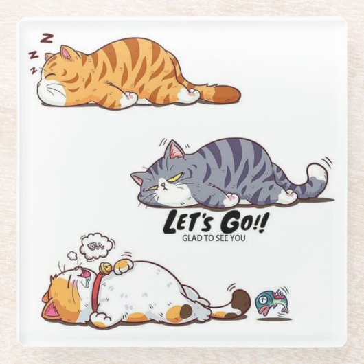 Cartoonkatten "LAAI OP!!" Onderzetter (Voorkant)