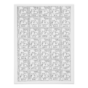 Cartoonkatten Verschillende Verschillende Talen Mi Perfect Poster