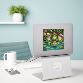 Cartoonkikkers Sticker (Laptop op bureau)