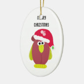 Cartoonkip in een kerstmuts keramisch ornament (Links)