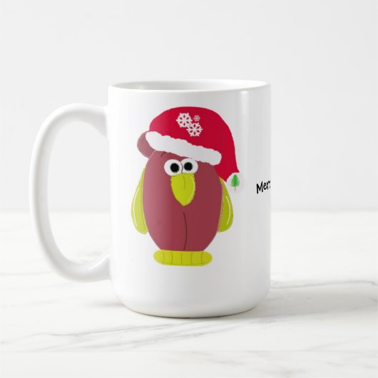 Cartoonkip in een kerstmuts koffiemok (Links)
