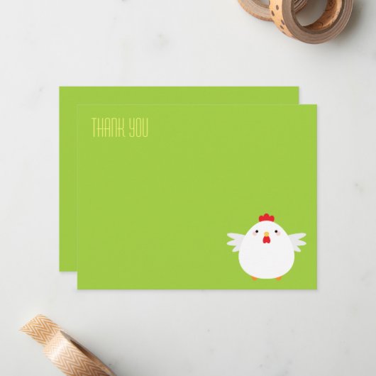 Cartoonkip (wit) | Platte bedankkaart Notitiekaartje (Voorkant / Achterkant in situ)