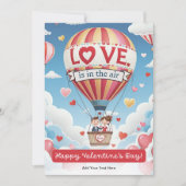 Cartoonkoppel in hethete-luchtballon Valentijnsdag Feestdagenkaart (Voorkant)