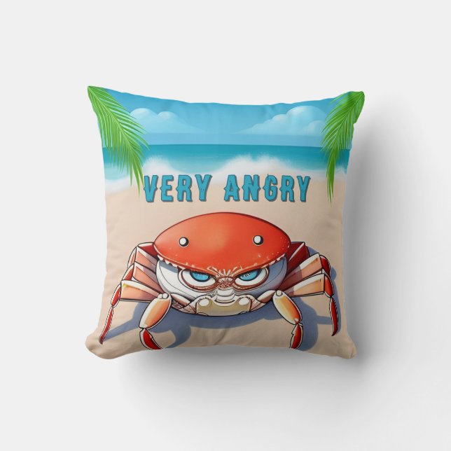 Cartoonkrab op tropisch strand kussen (Voorkant)