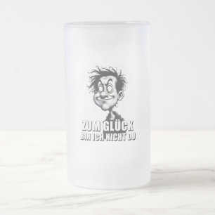 Cartoonkunst met "Gelukkig..."-citaat Matglas Bierpul