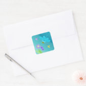 Cartoonlibel met bloemen vierkante sticker (Envelop)