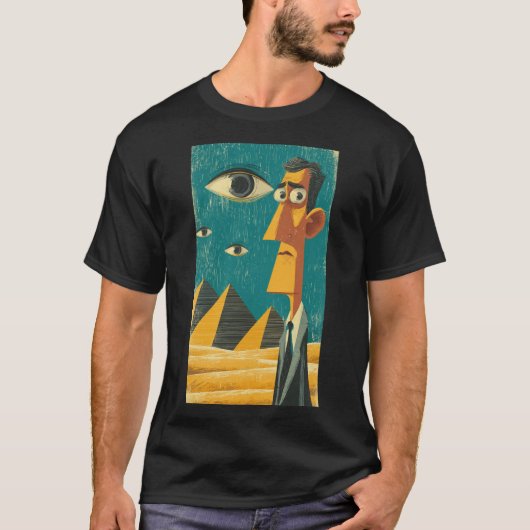 Cartoonman bij piramides t-shirt (Voorkant)
