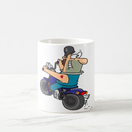 Cartoonman op een motorfiets mok