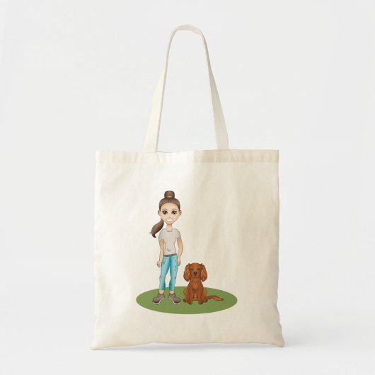 Cartoonmeisje & Ruby Cavalier King Charles Spaniel Tote Bag (Voorkant)