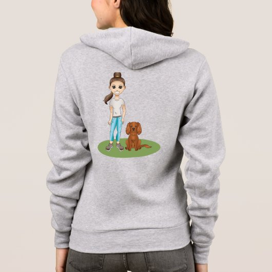 Cartoonmeisje & Ruby Cavalier Spaniel Cartoonhond Hoodie (Achterkant)