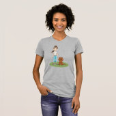 Cartoonmeisje & Ruby Cavalier Spaniel Cartoonhond T-shirt (Voorkant volledig)